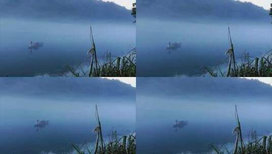东江大雾渔翁捕鱼高清在线视频素材下载