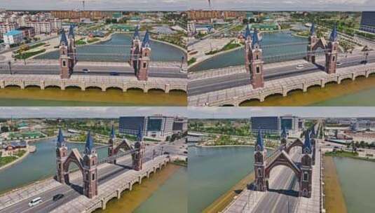 新疆布尔津网红桥航拍高清在线视频素材下载