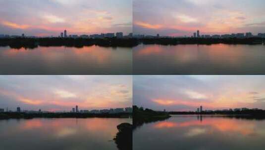 2022广州海珠湖航拍公园珠江新城夕阳高清在线视频素材下载
