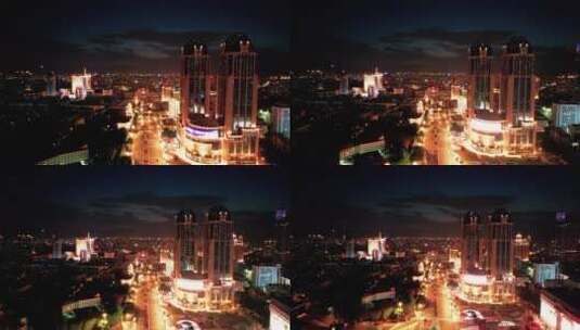 哈尔滨城市夜景航拍高清在线视频素材下载