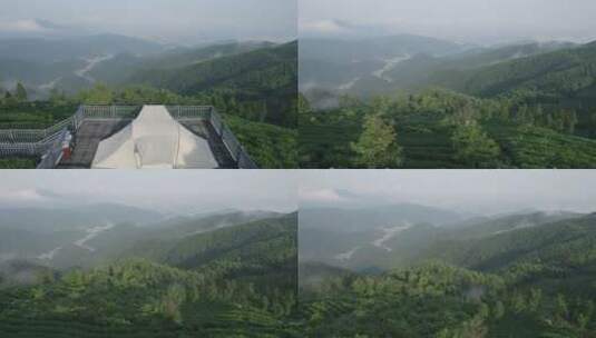 杭州富阳安顶山观景平台帐篷露营航拍高清在线视频素材下载