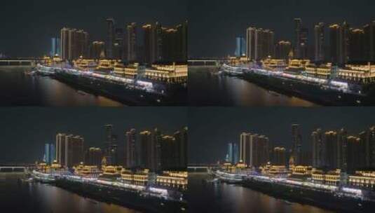 4K长沙渔人码头夜景航拍高清在线视频素材下载