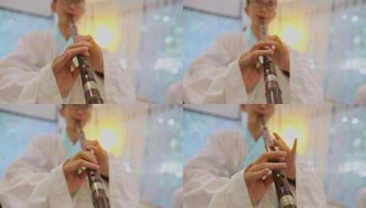 汉服吹笛子吹箫演奏乐器高清在线视频素材下载