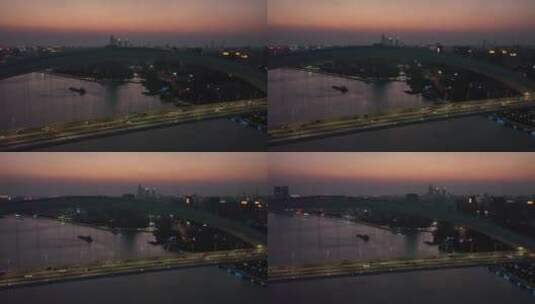 卢浦大桥傍晚航拍高清在线视频素材下载