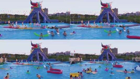 夏日水上乐园泳池戏水玩耍高清在线视频素材下载