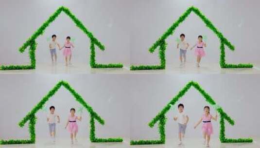 绿色房子下的快乐儿童高清在线视频素材下载