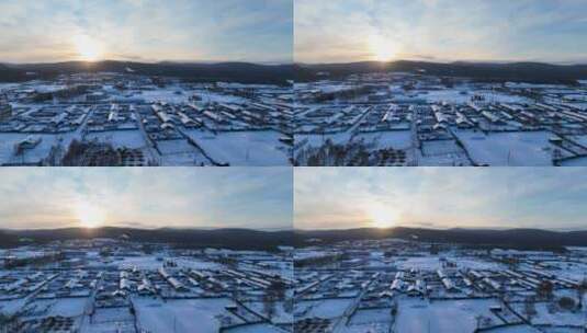 航拍极寒中的大兴安岭雪村高清在线视频素材下载