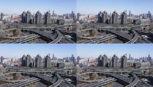 4K实拍济南燕山立交桥经十路城市道路交通高清在线视频素材下载