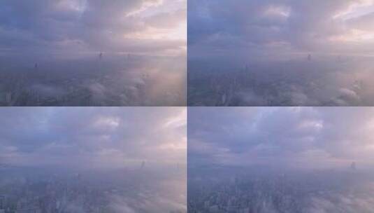 广州城市建筑与日出云雾缭绕唯美风光航拍高清在线视频素材下载