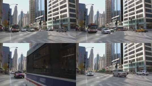 芝加哥密歇根大道的公交车和车辆高清在线视频素材下载