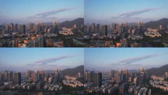 清晨阳光照耀深圳梅林高楼建筑高清在线视频素材下载