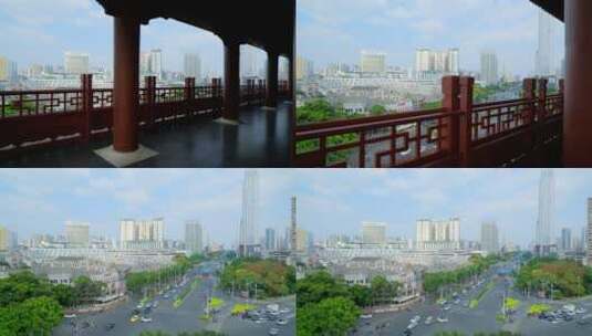 南宁城市街景中式传统古建筑栏杆 榫卯结构高清在线视频素材下载