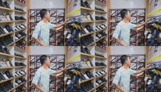 电商整理货架上的商品鞋子高清在线视频素材下载