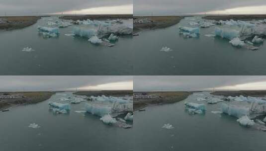 鸟瞰冰川泻湖和海滩高清在线视频素材下载