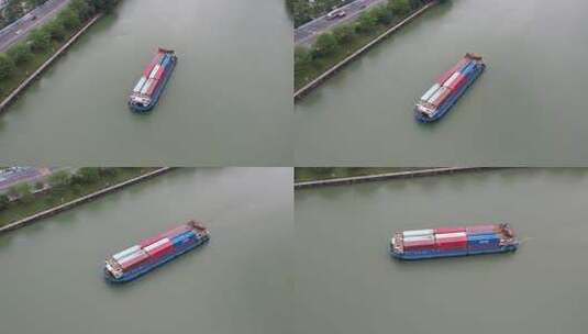 江上货轮航拍高清在线视频素材下载