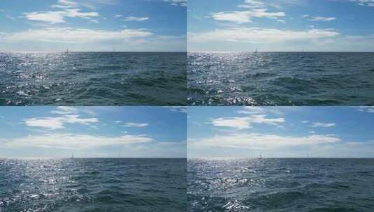 低空无人机拍摄海洋和地平线上的船只高清在线视频素材下载