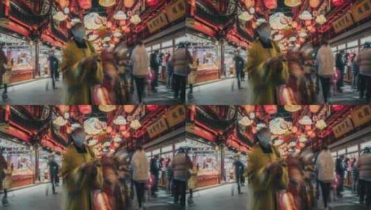 上海城隍庙人流灯笼延时摄影4k高清在线视频素材下载