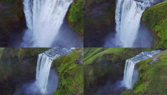 冰岛南部斯科加尔村强大的斯科加弗斯瀑布——无人机拍摄高清在线视频素材下载
