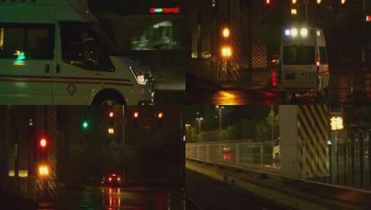 城市立交桥交通救护车路口雨夜高清在线视频素材下载