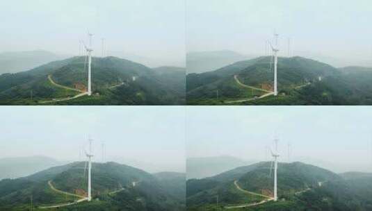 4K航拍岱山凉峙渔村山上的风力电机高清在线视频素材下载