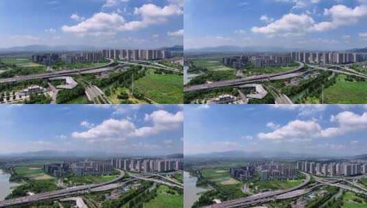 航拍杭州麦岭沙立交桥高清在线视频素材下载
