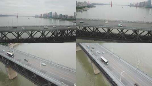 航拍武汉武昌长江大桥车辆行驶高清在线视频素材下载