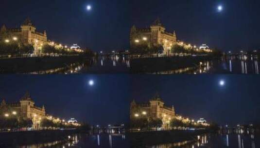 伏尔塔瓦河畔夜景高清在线视频素材下载