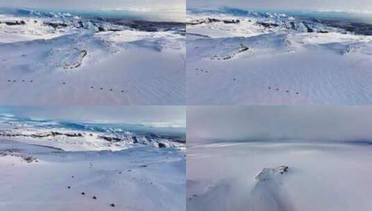 雪地摩托车在冬季雪景中超速行驶高清在线视频素材下载