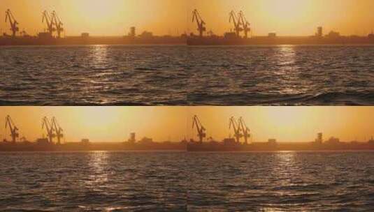 夕阳时分天津港港口码头高清在线视频素材下载
