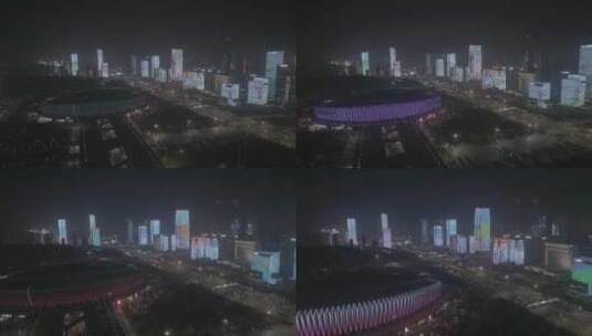 航拍济南奥体中心夜景高清在线视频素材下载