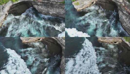鸟瞰印尼巴厘岛海岸线上绿松石海浪飞溅高清在线视频素材下载
