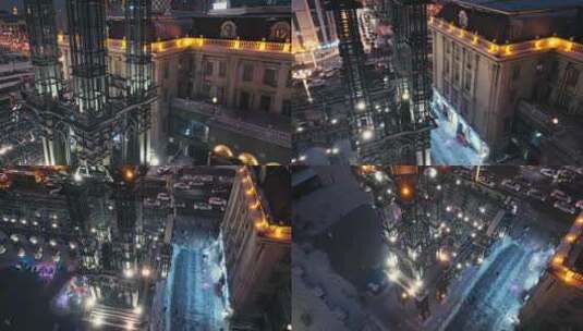 下雪的哈尔滨圣索菲亚教堂高清在线视频素材下载