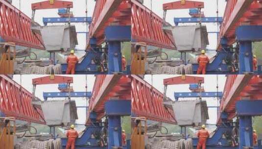 高速公路桥梁预制梁架设施工高清在线视频素材下载