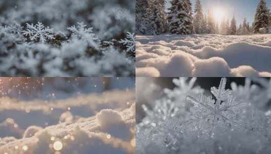 雪景冰晶雪花特写空镜头高清在线视频素材下载