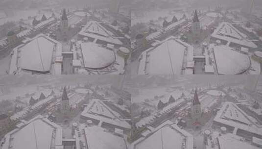 中国黑龙江哈尔滨世界欢乐城雪景航拍高清在线视频素材下载