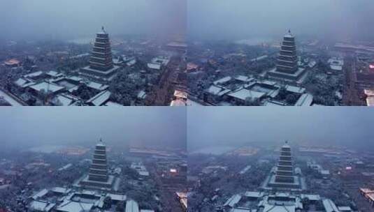 西安大雁塔亮灯雪景高清在线视频素材下载