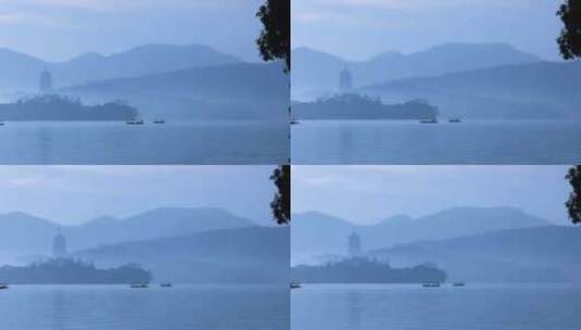 杭州西湖清晨雷峰塔山色空蒙高清在线视频素材下载