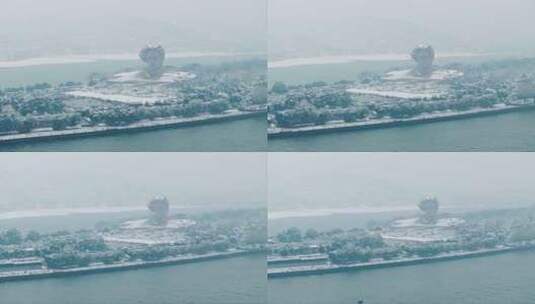 湖南长沙橘子洲头雪景航拍风光高清在线视频素材下载