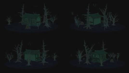 夜惊场景-森林中有怪物的房子，Alpha高清在线视频素材下载
