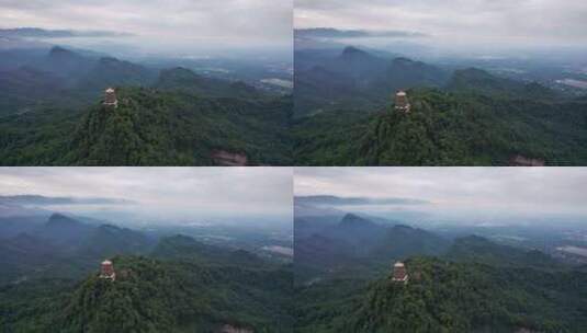 四川青城山景区老君阁日暮夜景航拍高清在线视频素材下载