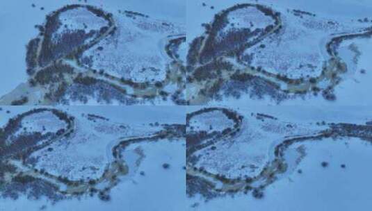 鸟瞰内蒙古冬季雪原特泥河高清在线视频素材下载
