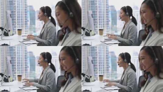 亚洲女商人电话营销团队在呼叫中心城市办公高清在线视频素材下载