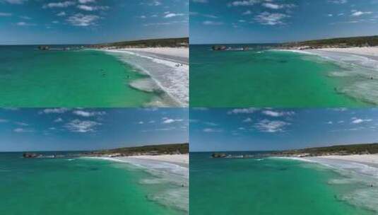 西澳大利亚玛格丽特河红门海滩与冲浪者的鸟高清在线视频素材下载