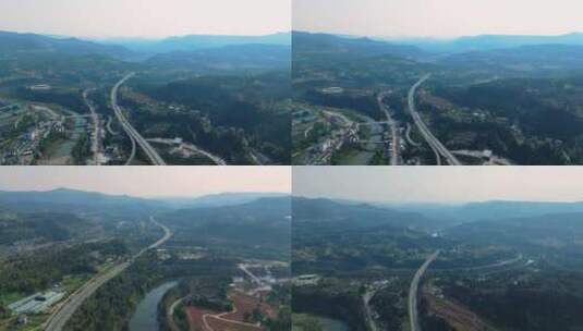 大山里的高速路高清在线视频素材下载