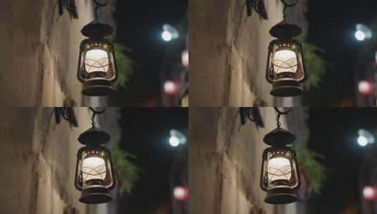 夜晚墙上的复古灯马灯高清在线视频素材下载