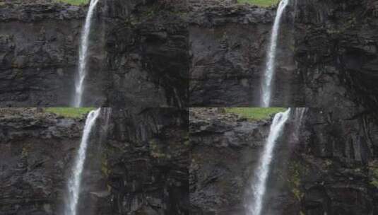法罗群岛令人愉快的福萨瀑布的天线高清在线视频素材下载