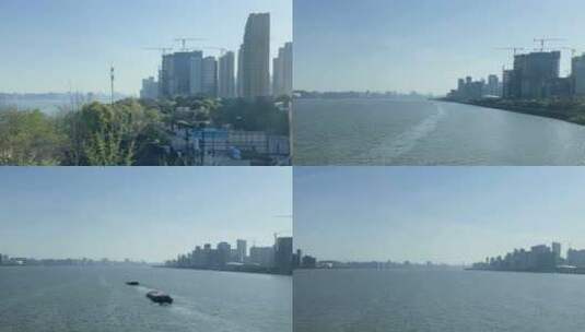 高铁途径钱塘江大桥，窗外风景高清在线视频素材下载