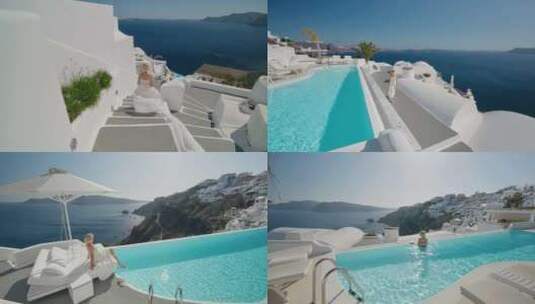 比基尼美女泳池游泳享受海边高端度假酒店高清在线视频素材下载