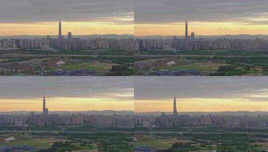 朝霞中的成都最高楼蜀峰468与高铁动车高清在线视频素材下载