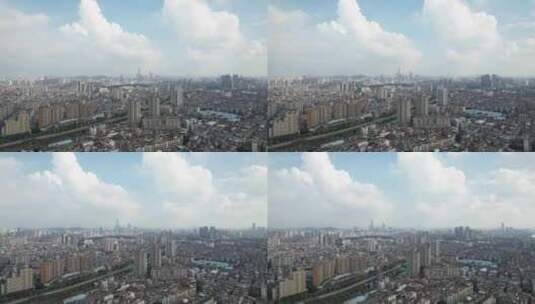蓝天白云下的东莞城区航拍高清在线视频素材下载